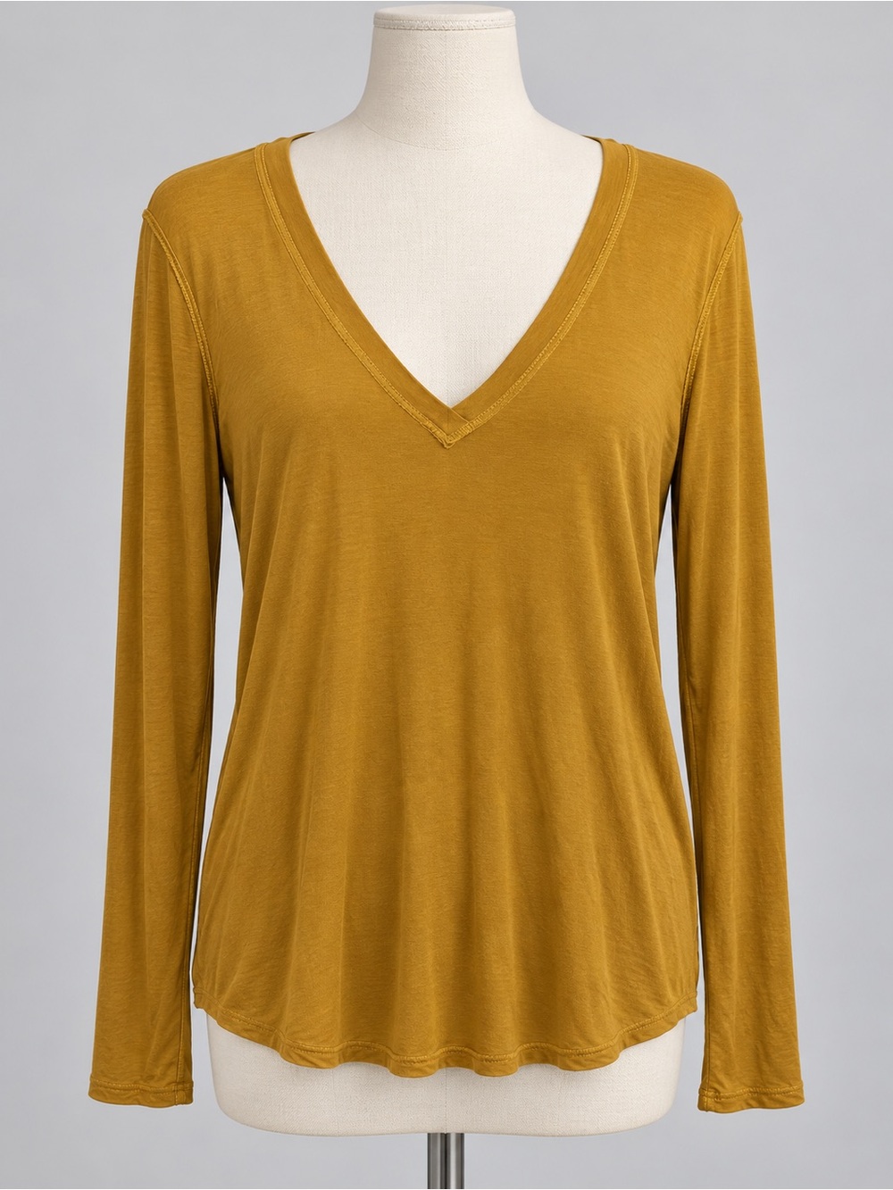 Free People We The Free Medium Mustard V-Neck High Low Long Sleeve Top